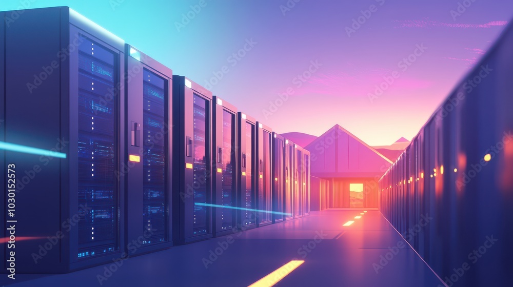 Fototapeta premium Contemporary Data Center Building Featuring High-Performance Technology