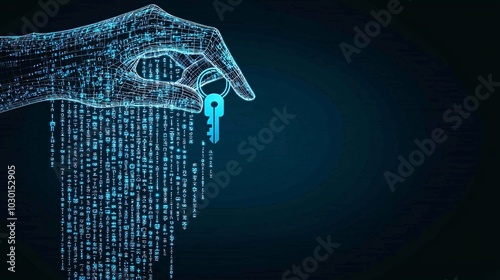 An abstract representation of data ownership, with a glowing hand holding a digital key, unlocking a matrix of encrypted personal data.