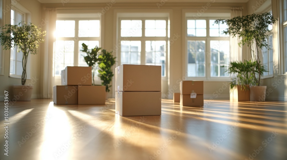 Sunlit Room with Moving Boxes Sunlit Room with Moving Boxes
