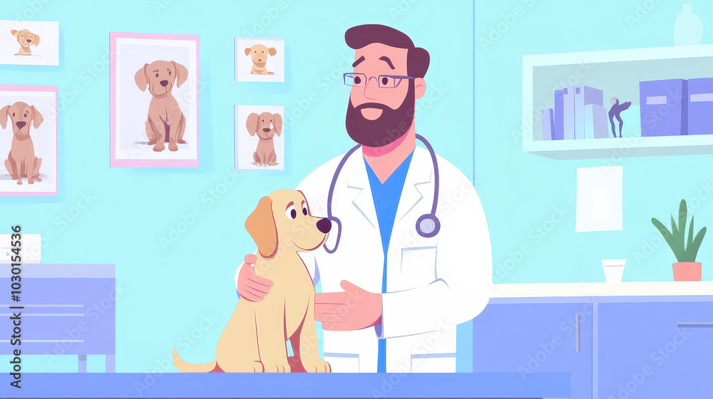 Caring Veterinarian Examines Playful Puppy Caring Veterinarian Examines Playful Puppy