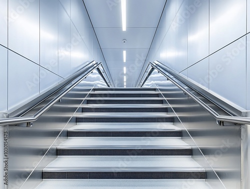 Modern Stairway with Stainless Steel Handrails.