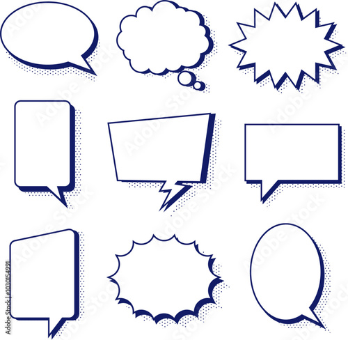 Comic speech bubbles with halftone set