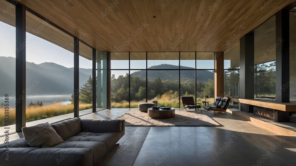Fototapeta premium AI-Generated image of Minimalistic Futuristic Modern House in the Nature