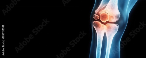 Xray image overlay on a person s knee, showing inflamed joints, representing medical concepts of joint pain and inflammation