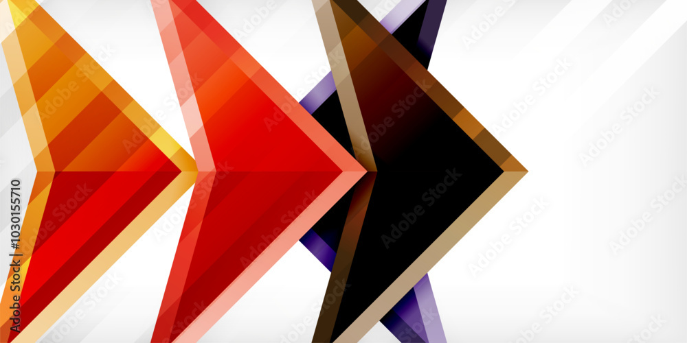 Arrows with 3d effect abstract background. Triangles on light grey backdrop Arrows with 3d effect abstract background. Triangles on light grey backdrop