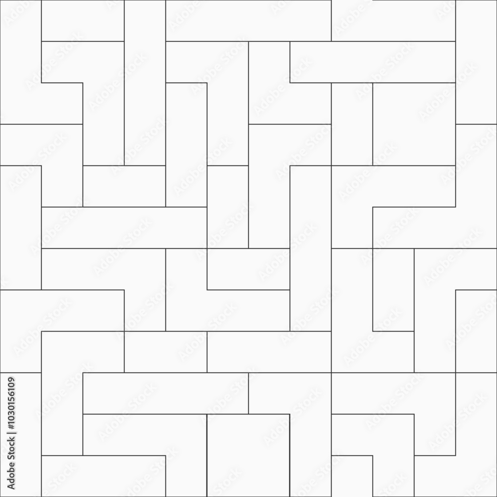 Vector seamless pattern with square and rectangle elements. Geometric tiles seamless pattern. Black contour lines isolated on white background. Thin lines vector pattern. Vector seamless pattern with square and rectangle elements. Geometric tiles seamless pattern. Black contour lines isolated on white background. Thin lines vector pattern.