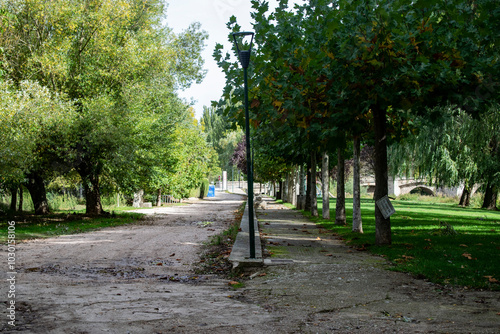 Parque y jardines verdes en un día soleado situado en Pampliega (Burgos), España photo