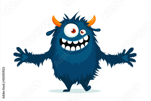 Funny cartoon monster stretching out its paws. Big Hug Vector illustration