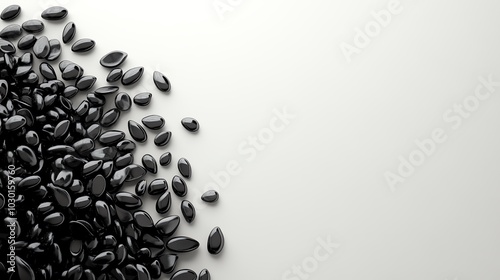 Seeds arranged, leftaligned, white empty space, 3D illustration photo