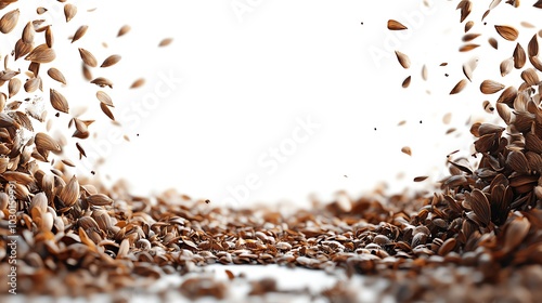 Seeds scattered, rightside blank area, white background, 3D illustration photo