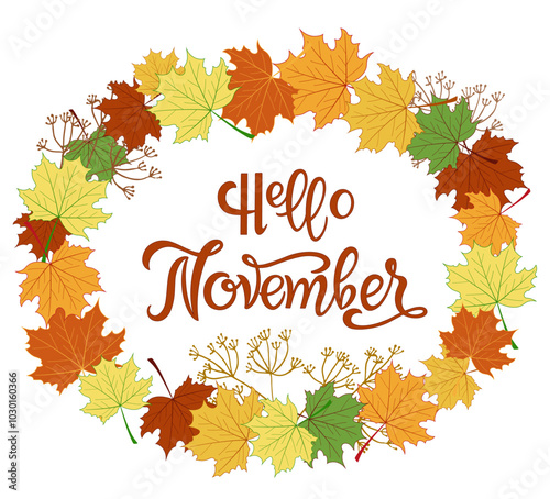 Hello november, lettering message design for cards, banners, posters.	