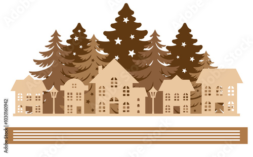 Christmas Scene laser cut template, Winter scene vector illustration 