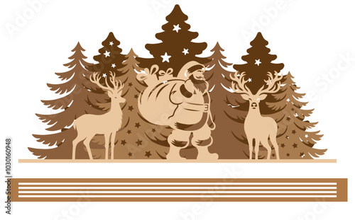 Christmas Scene laser cut template, Winter scene vector illustration 