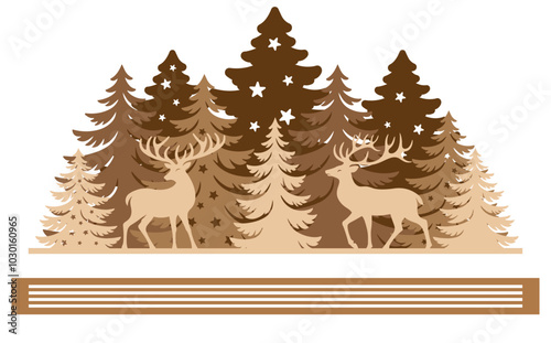 Christmas Scene laser cut template, Winter scene vector illustration 