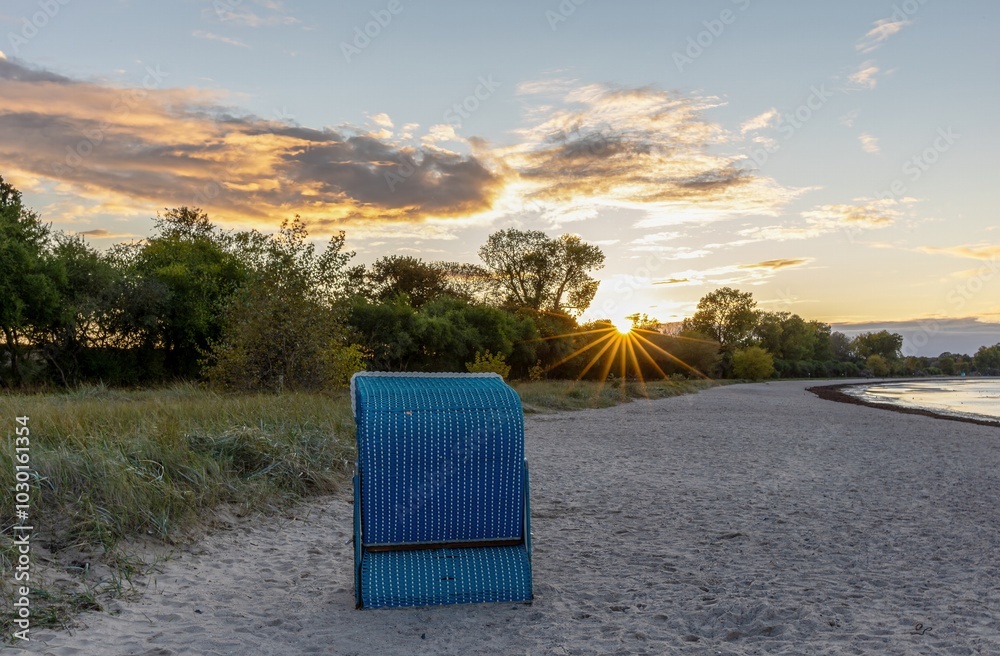 Sunset on the beach of the Baltic Sea in Bolenhagen