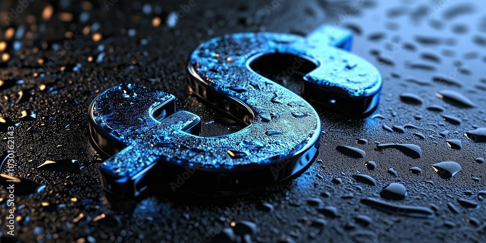 Wet dollar sign on a dark surface with water drops Wet dollar sign on a dark surface with water drops
