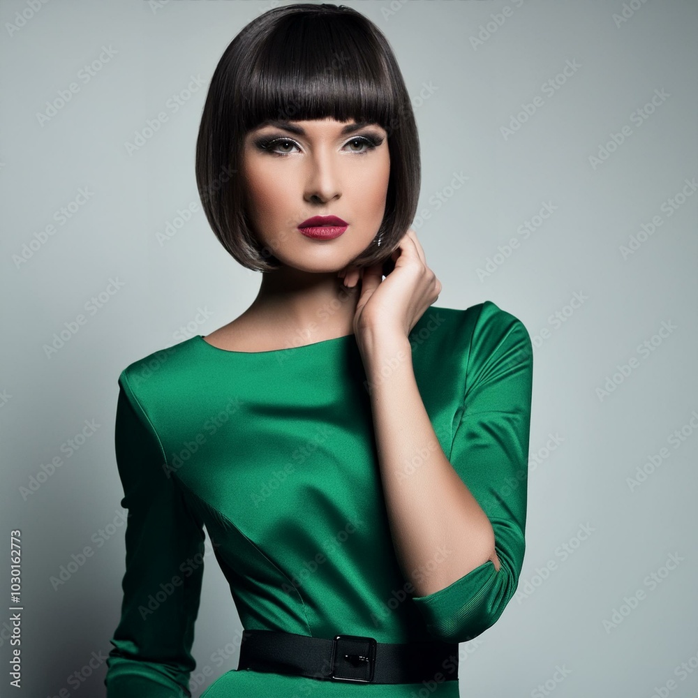 beautiful and elegant French woman in green, AI generated beautiful and elegant French woman in green, AI generated