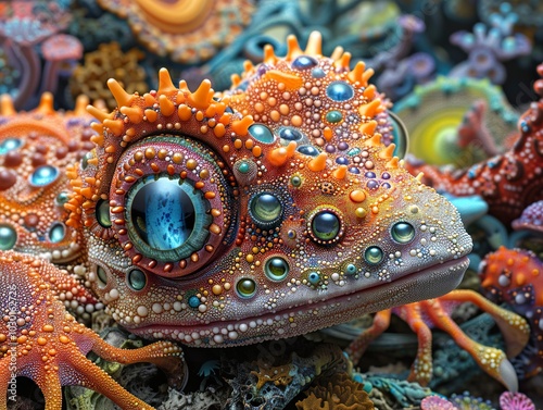 Close-Up of a Colorful Fantasy Lizard with Intricate Details