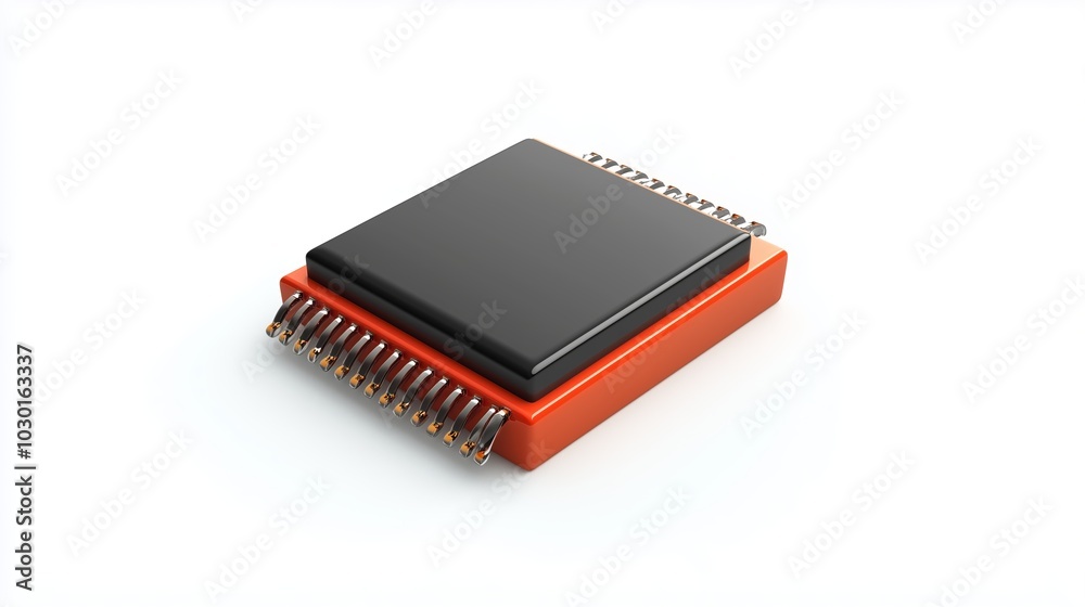 Red and black microchip on a white background Red and black microchip on a white background