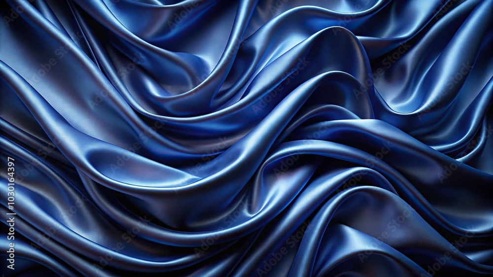 Obraz premium Minimalist luxury dark blue wavy gradient fabric background abstract silk cloth texture pattern smooth shiny elegant drapery material curtain