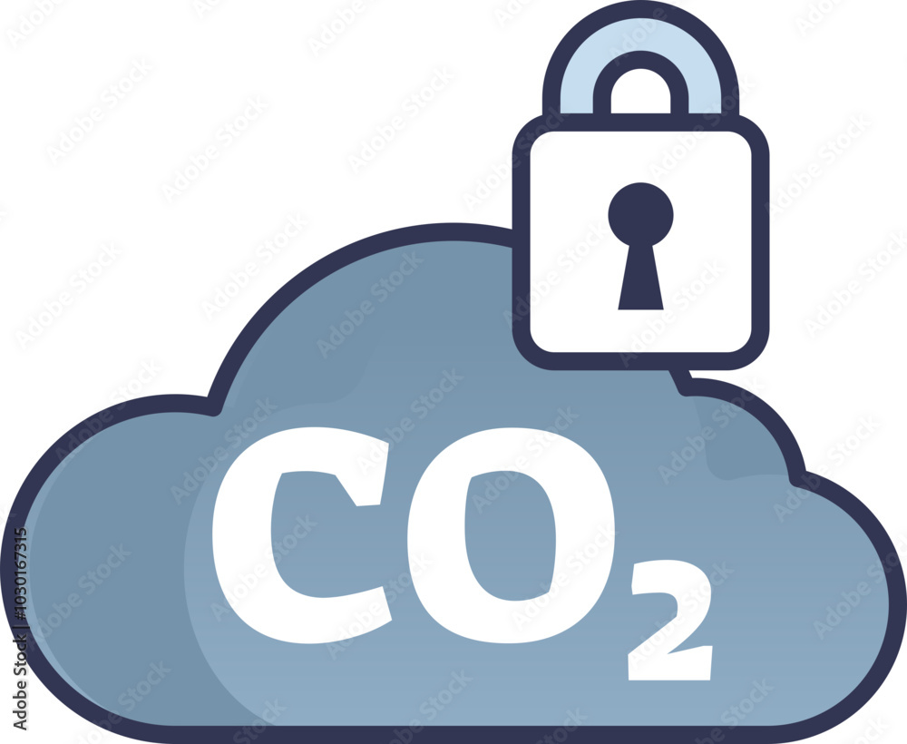 Cloud with CO2 symbol and padlock, symbolizing secure carbon management. Cloud with CO2 symbol and padlock, symbolizing secure carbon management.