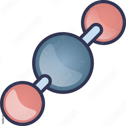 Illustration of a CO2 molecule with one carbon and two oxygen atoms.