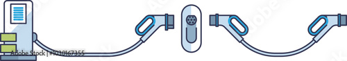 Illustration of an electric vehicle charging station with cables and plugs.
