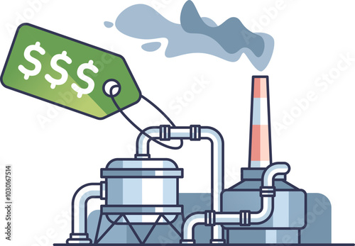 Oil refinery with a large price tag symbolizes high costs in oil production.