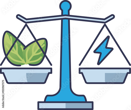 Scales balancing nature and energy, symbolizing sustainability.