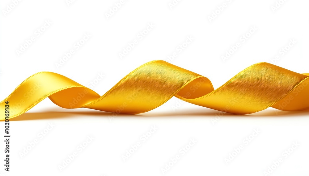 A beautiful yellow twisted ribbon isolated with clipping path, emphasizing its rich color and graceful twists, perfect for promotional materials and invitations A beautiful yellow twisted ribbon isolated with clipping path, emphasizing its rich color and graceful twists, perfect for promotional materials and invitations