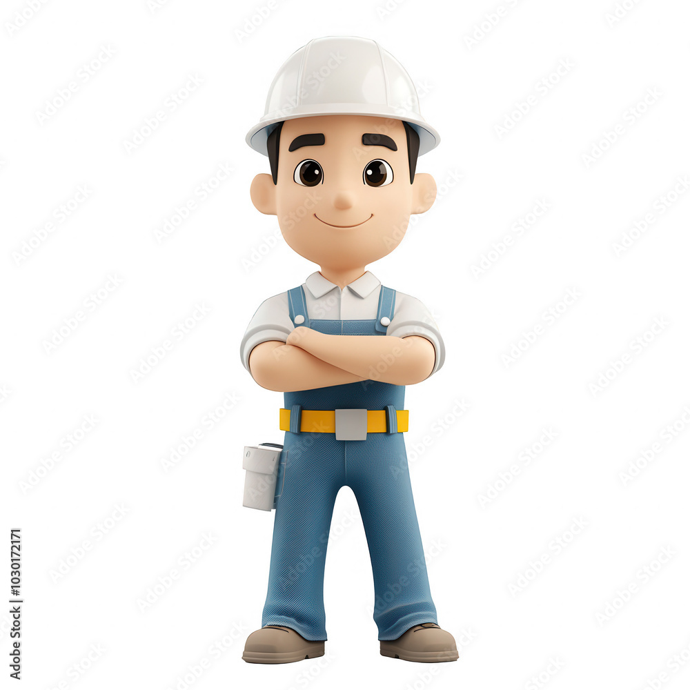 3D cartoon of a fun construction worker, dedicated to his work and having a positive attitude towards people. 3D cartoon of a fun construction worker, dedicated to his work and having a positive attitude towards people.