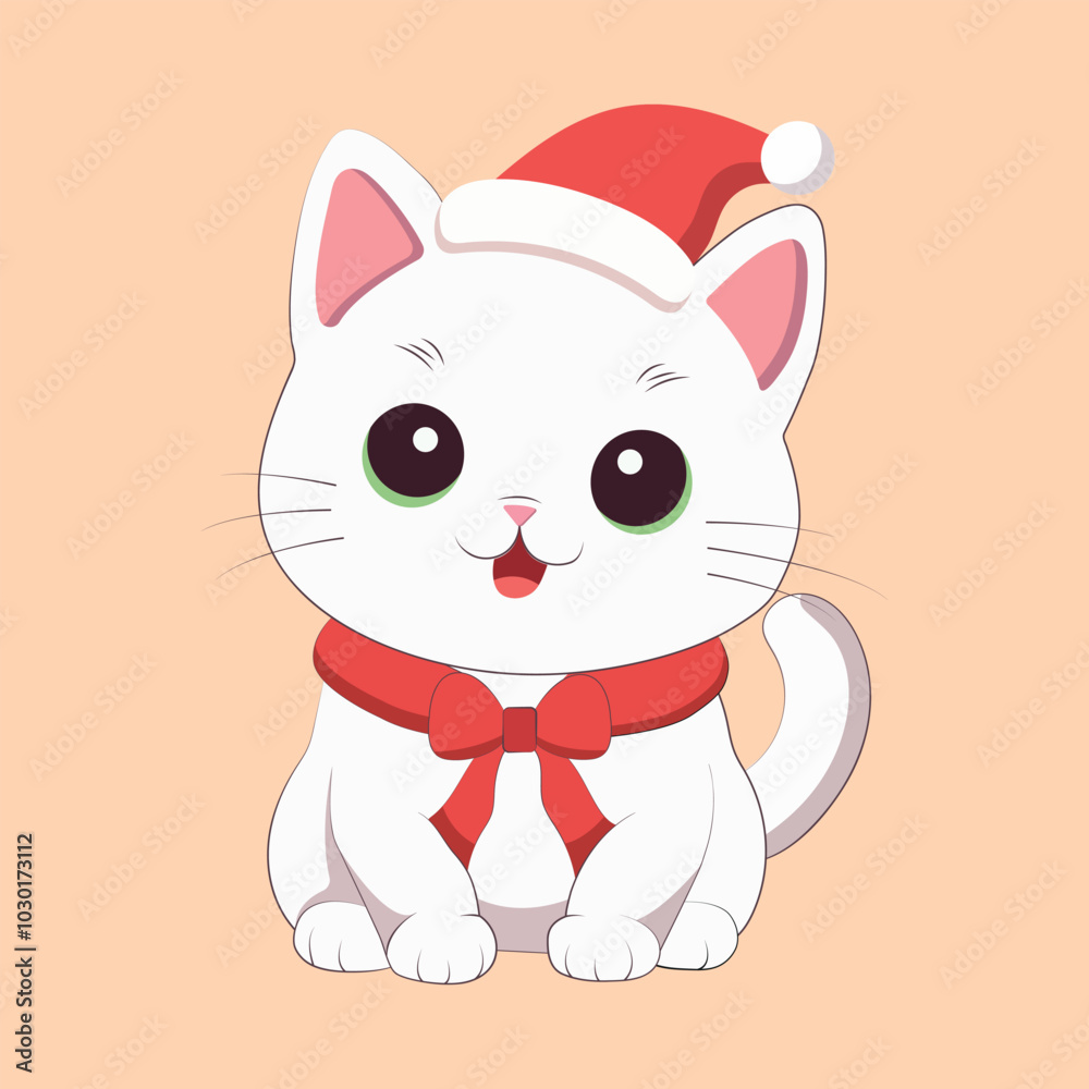 christmas cat flat vector illustration