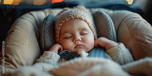 A sleeping baby dressed warmly in a knitted hat and scarf during a cozy afternoon