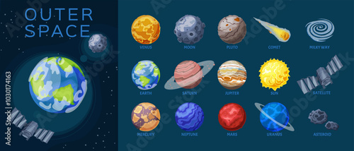 Hand Drawn planets Icons with illustration