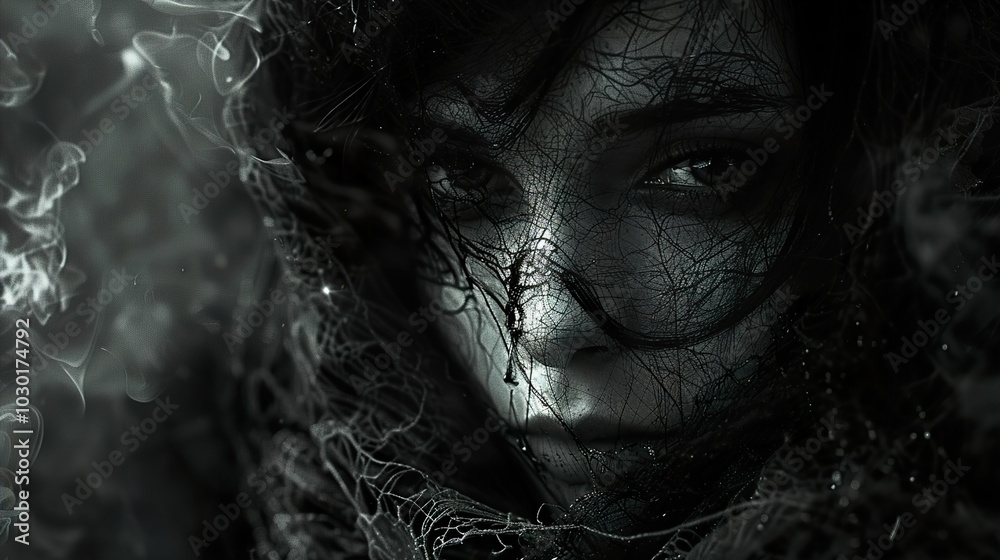 Veiled Gaze: A Black and White Portrait of Mystery Veiled Gaze: A Black and White Portrait of Mystery