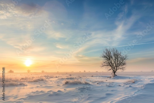 Winter plain landscape scenery sunrise nature.