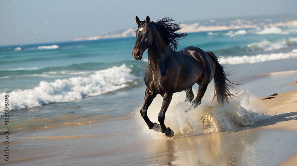 Black Horse Running on a Beach Black Horse Running on a Beach