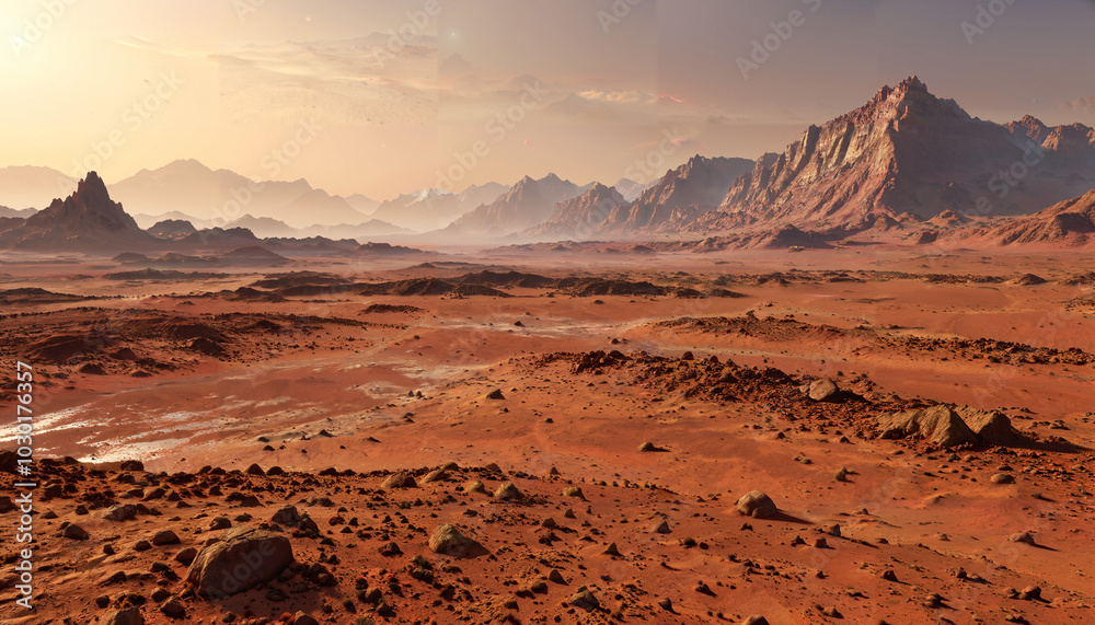 Fototapeta premium Paysage aride sur la planète rouge