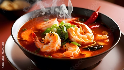 Spicy prawn soup (Tom Yum Goong). photo