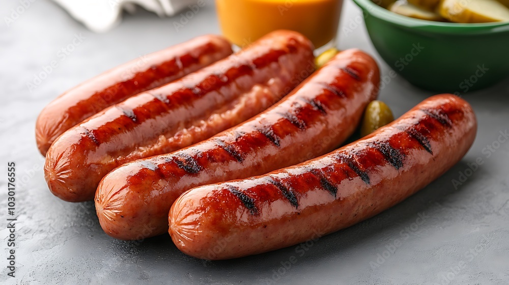 Grilling delight perfectly cooked sausages served with sides for an ultimate barbecue experience Grilling delight perfectly cooked sausages served with sides for an ultimate barbecue experience