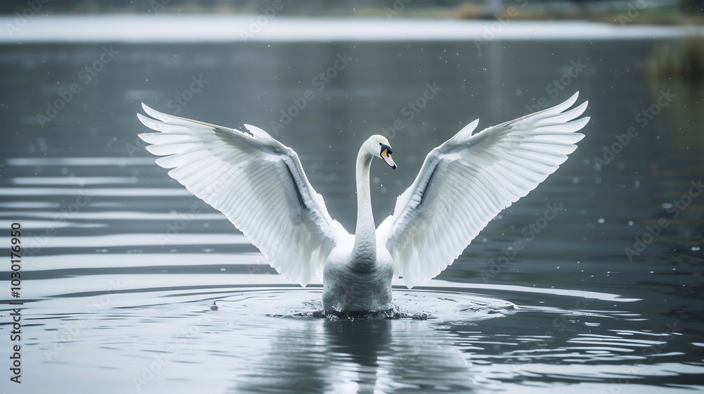 Graceful Swan with Spread Wings on Water Graceful Swan with Spread Wings on Water