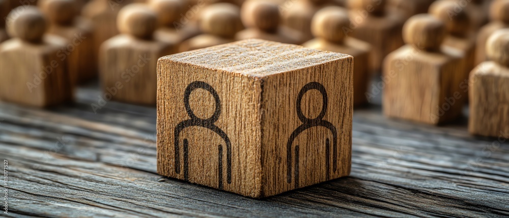 Modern design of a customer focus group icon on a wooden block, associated with human icons, illustrating concepts of data development and customer service excellence Modern design of a customer focus group icon on a wooden block, associated with human icons, illustrating concepts of data development and customer service excellence