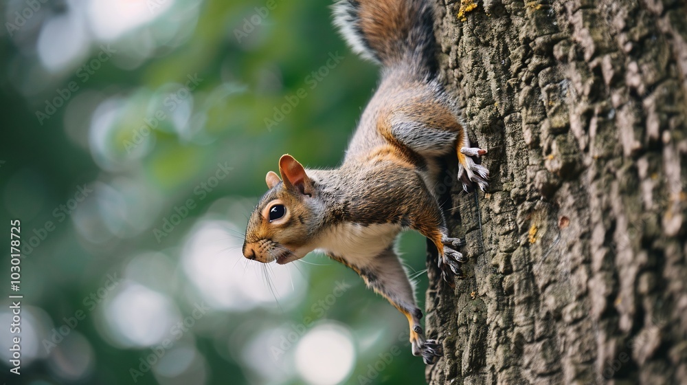 Gray Squirrel Climbing Tree Trunk Gray Squirrel Climbing Tree Trunk