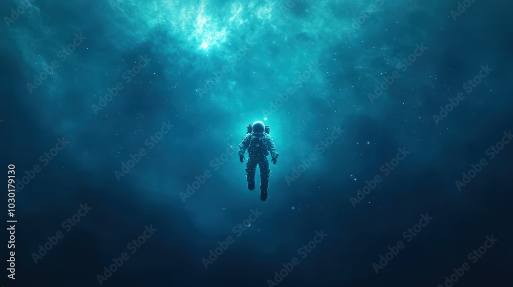 Solitary Astronaut in a Dreamlike Floating Scene Solitary Astronaut in a Dreamlike Floating Scene