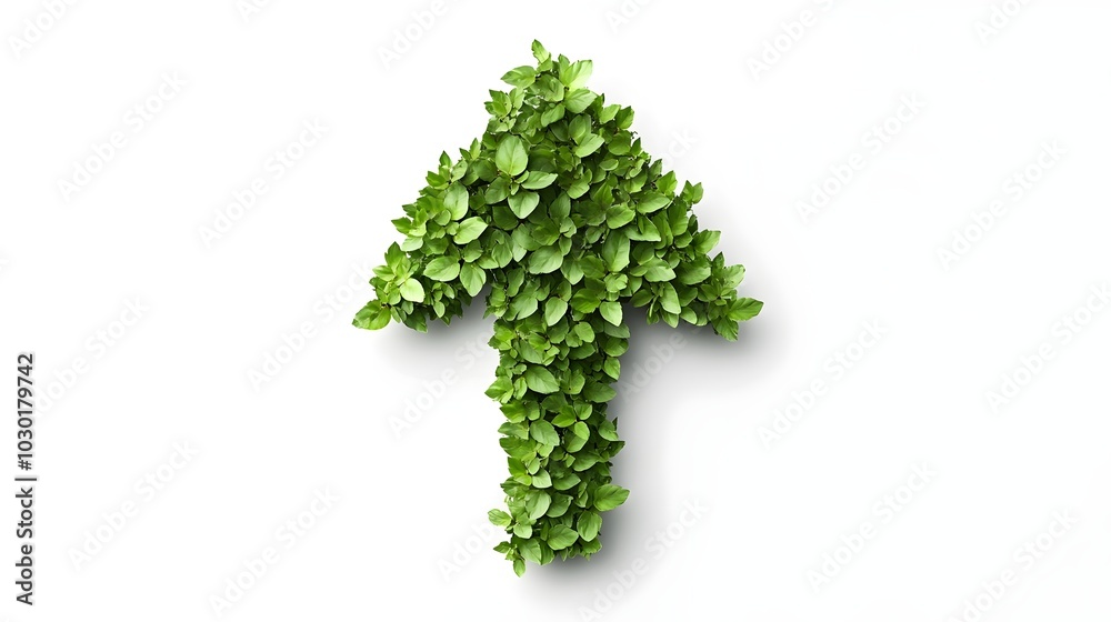 A vibrant green arrow formed from leaves pointing upwards against a white background. It symbolizes growth, progress, and a positive future. A vibrant green arrow formed from leaves pointing upwards against a white background. It symbolizes growth, progress, and a positive future.