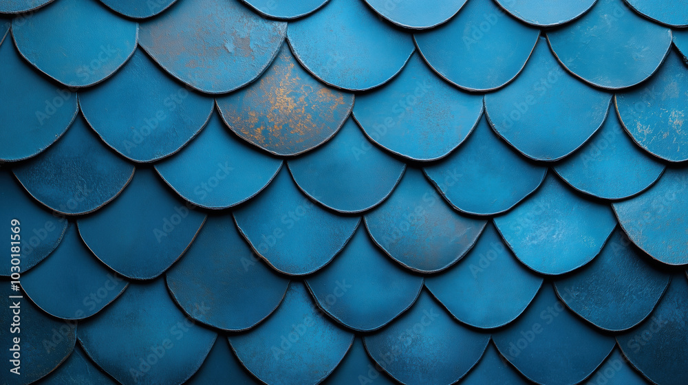 Blue overlapping scales with a worn texture, resembling fish scales or roof tiles, perfect for creative backgrounds or decorative design projects. Blue overlapping scales with a worn texture, resembling fish scales or roof tiles, perfect for creative backgrounds or decorative design projects.