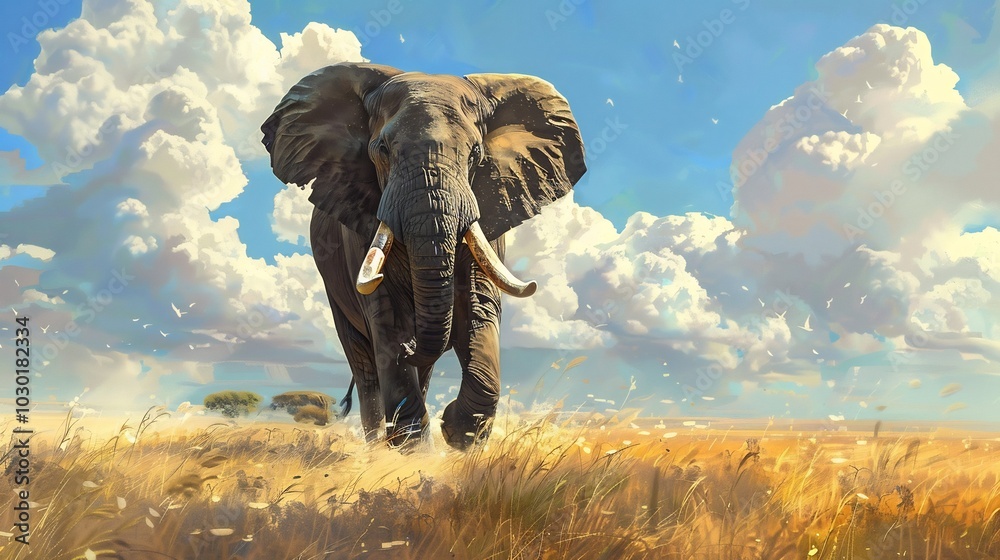 Fototapeta premium Majestic Elephant in African Savanna