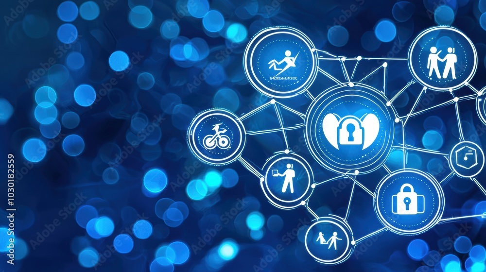 Digital Security Icons on Blue Bokeh Background Digital Security Icons on Blue Bokeh Background