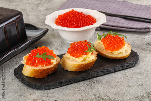 Luxury toast with red caviar photo