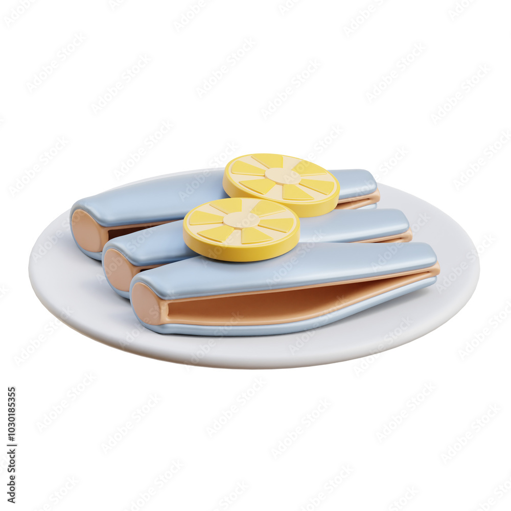 3D Dutch Herring Plate With Lemon Slices 3D Dutch Herring Plate With Lemon Slices